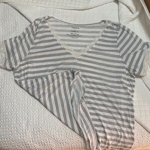 Torrid Gray and White Striped V-Neck Tee